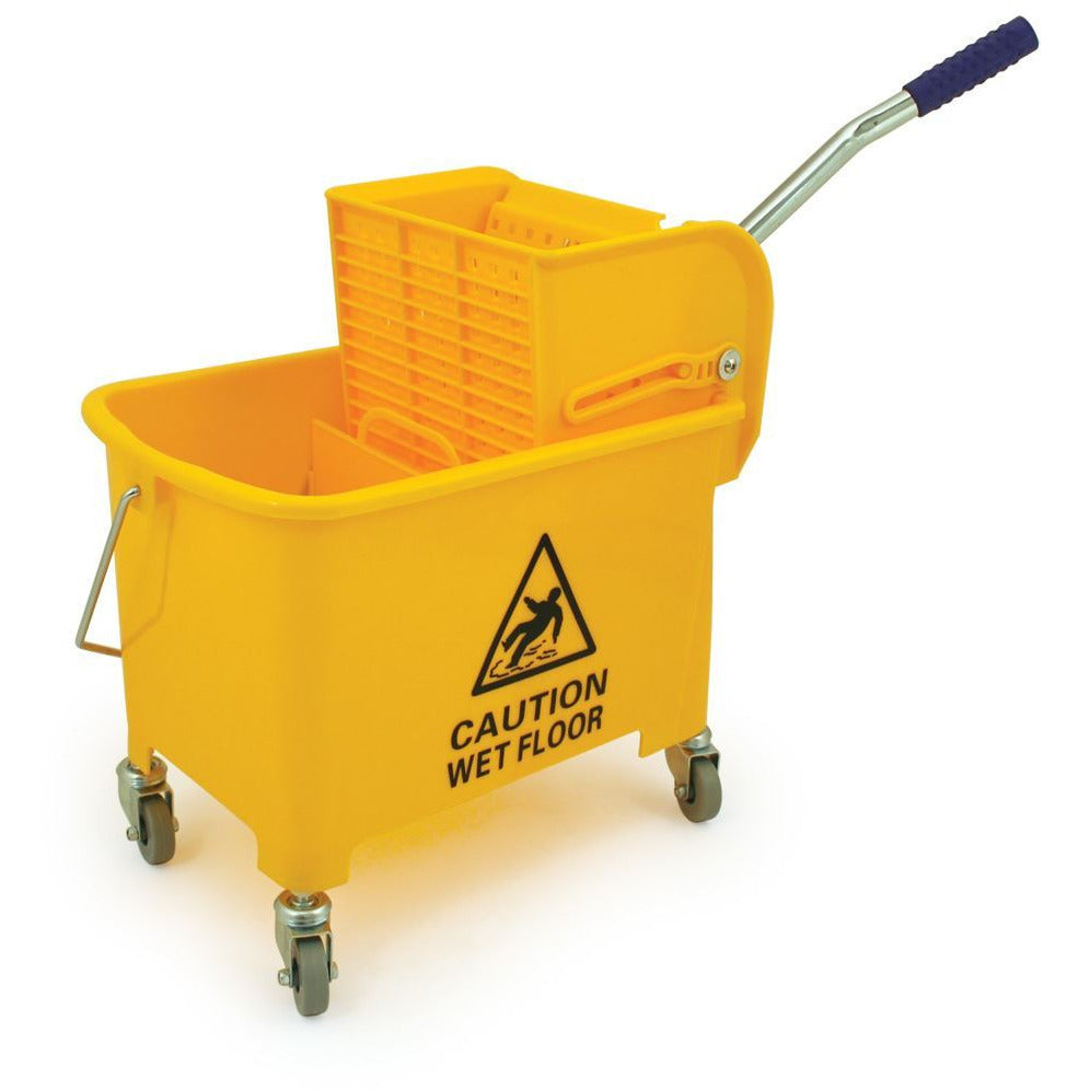 Yellow Heavy Duty Mobile 20L Kentucky Mop Bucket on Wheels with Wringer - The Dustpan and Brush Store