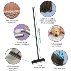 Rubber Bristle Broom Brush with Solid 1.2m Metal Handle Ideal for Dog & Cat Hair Removal - The Dustpan and Brush Store