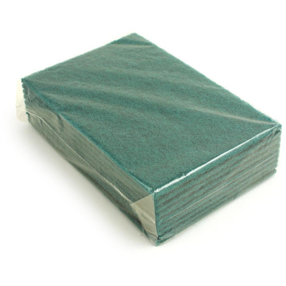 Heavy Duty Commercial Green Flat Abrasive Scourer Scouring Pad Pack of 10 - The Dustpan and Brush Store