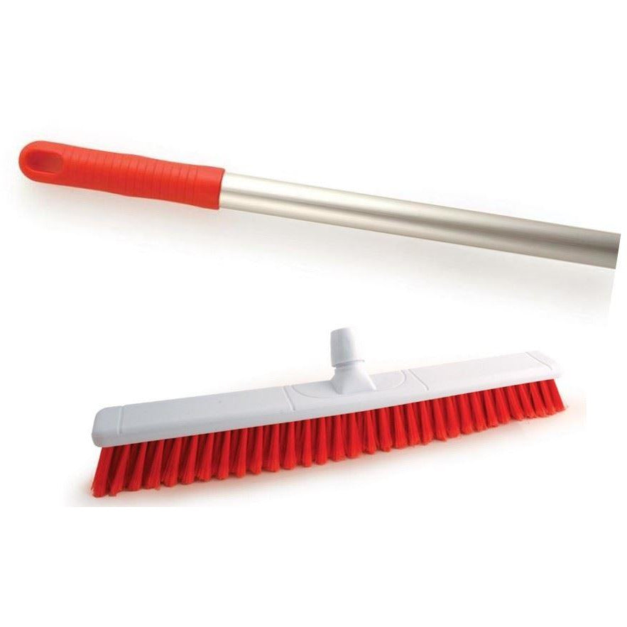600mm 24" Soft Large Red Colour Coded Hygiene Broom Brush Head with Aluminium Handle - The Dustpan and Brush Store