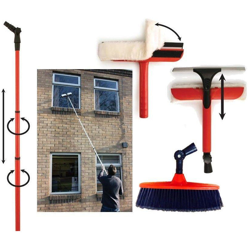 Telescopic Window Cleaning Washing Set 3.4 Extension Pole Squeegee & Brush Kit - The Dustpan and Brush Store