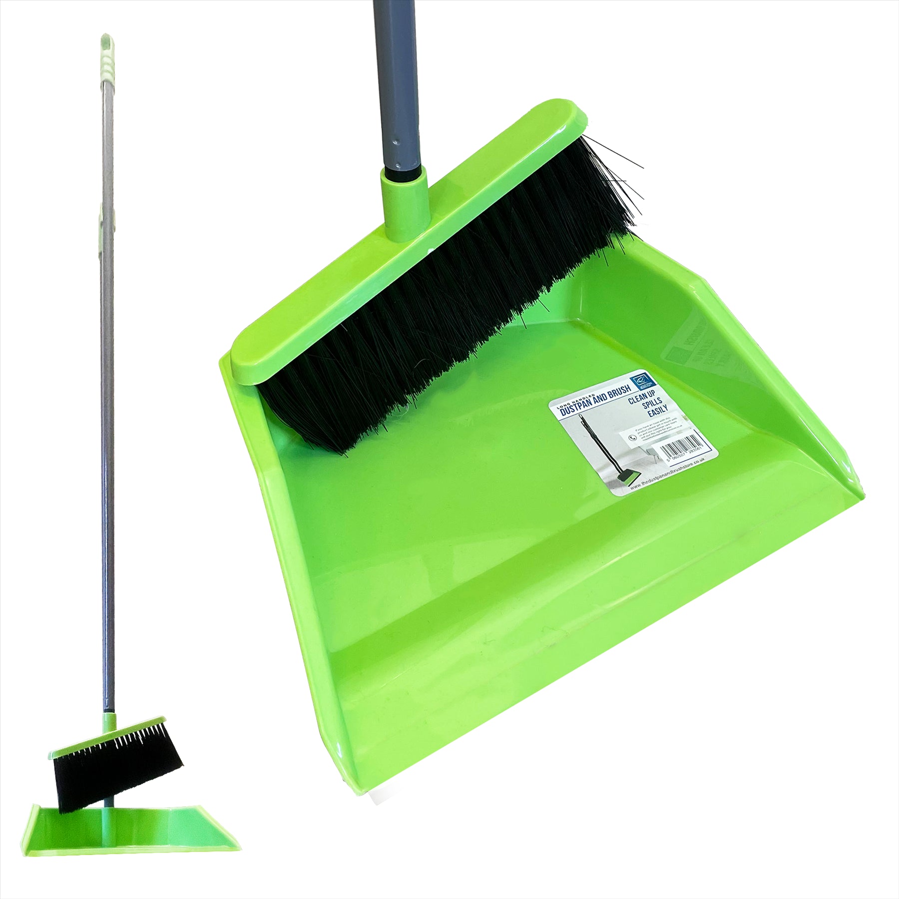 Green Long Handled Dustpan and Brush